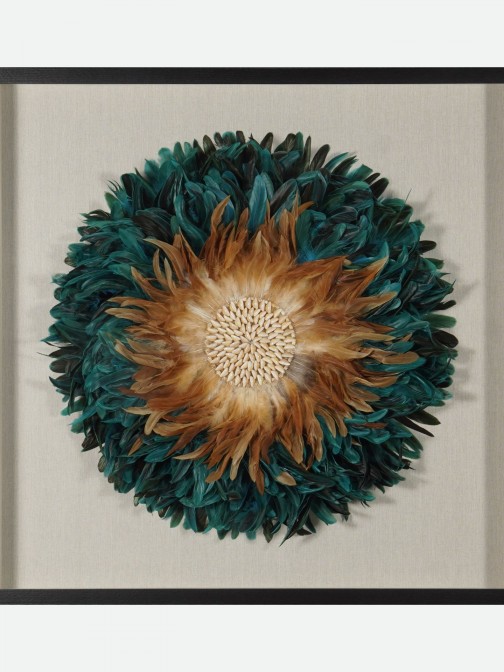 Feathers Decorative Wall Art with Natural Coloured Feathers 90x90cm