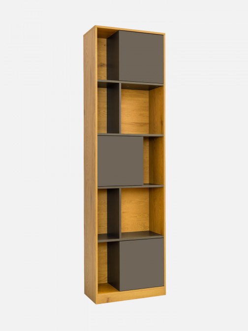 Voer oak effect shelving unit with grey doors 60cm