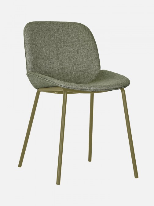 Velino chair in green fabric with steel legs finished in green