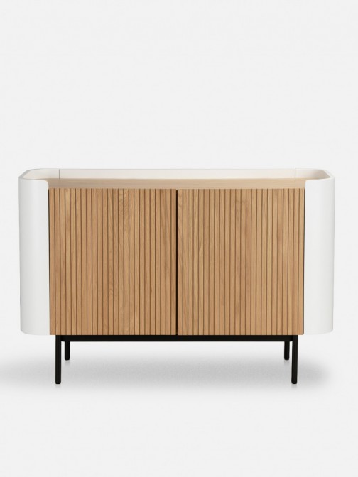 Riparia sideboard with 2 doors oak veneer and white lacquer finish with black metal legs 120 x 80 cm