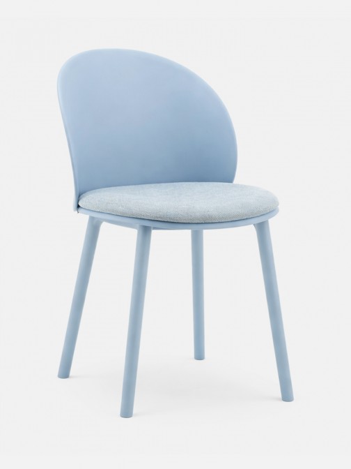 Stella blue polypropylene chair with cushioned seat