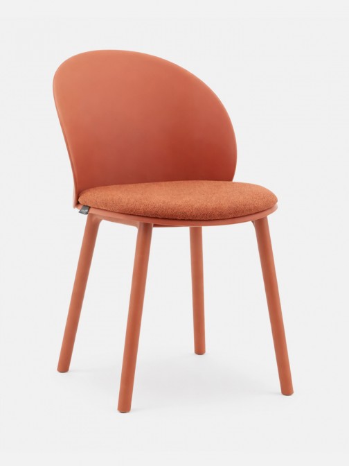 Stella orange polypropylene chair with cushioned seat