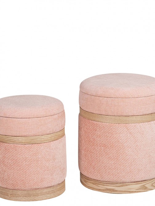 Pouf de Madeira e Tecido 098 Rosa