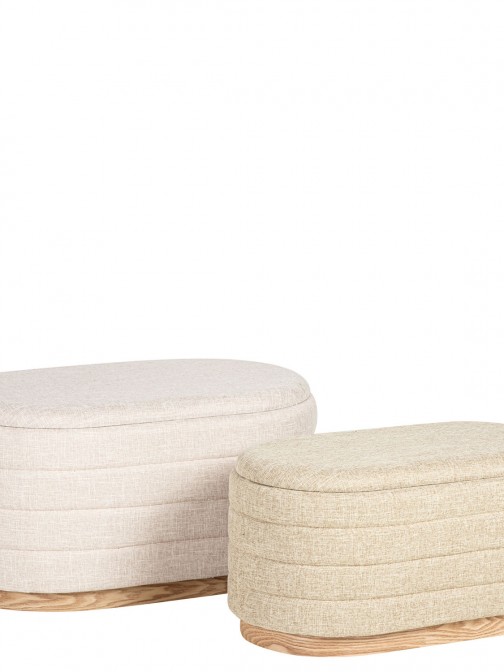Pouf de Madeira e Tecido 100 Bege