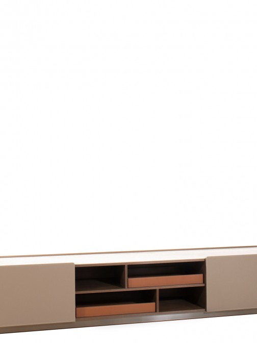 Wooden TV Bench with 2 Doors and Stone Top Navis Beige