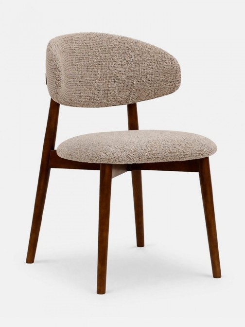 Roya chair in brown chenille with solid wood legs