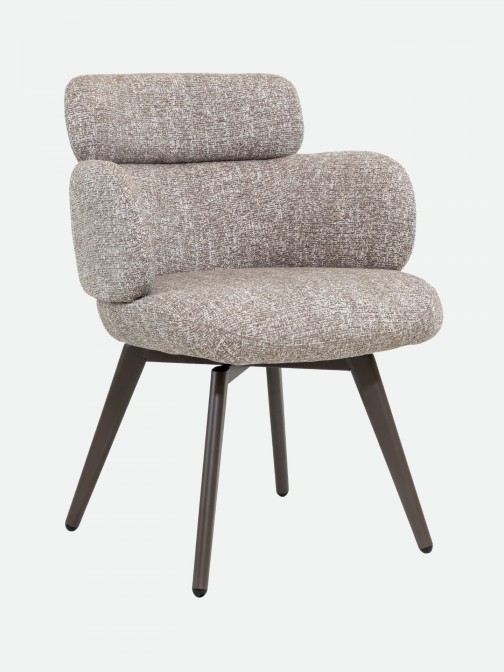 Silla Erdal tapizada en tela taupe claro con patas de metal color caf�