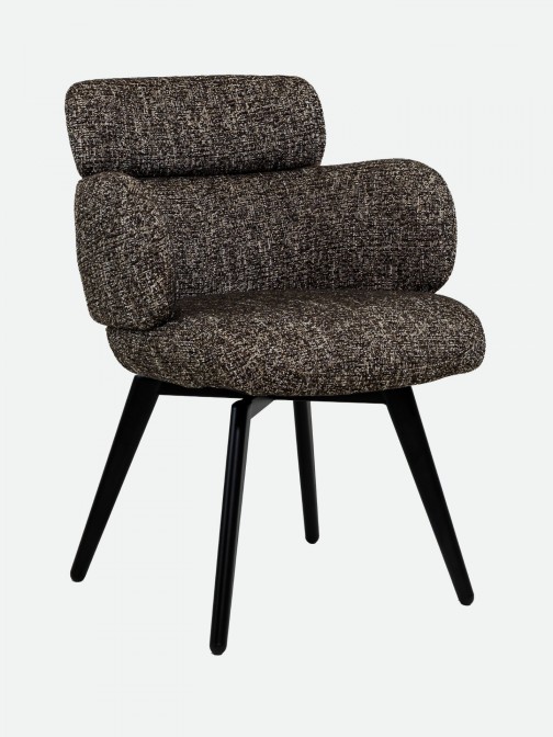 Silla Erdal tapizada en tela marr�n oscuro con patas de metal negro