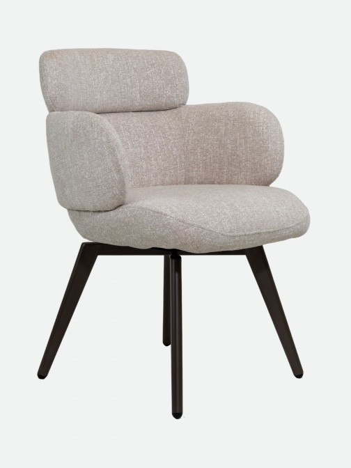 Silla Erdal tapizada en tela crema con patas de metal color caf�