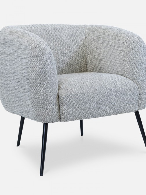 Calcinara armchair in gray chenille with black metal legs