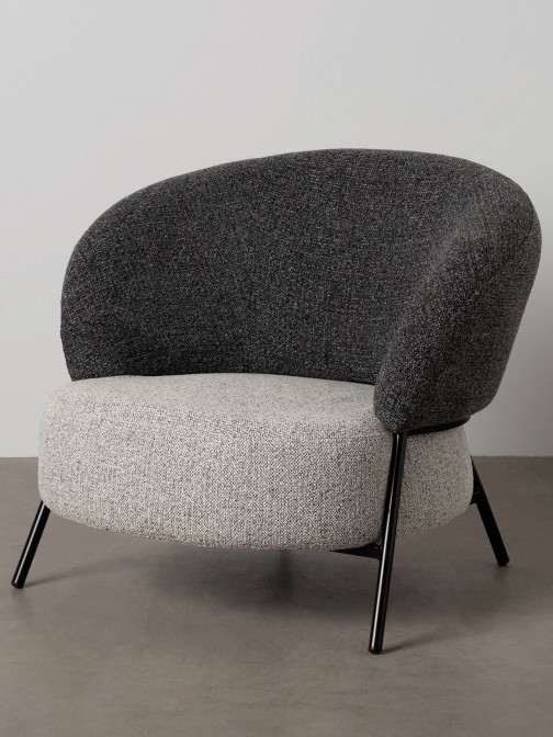 Armchair 785 in metal and gray chenille