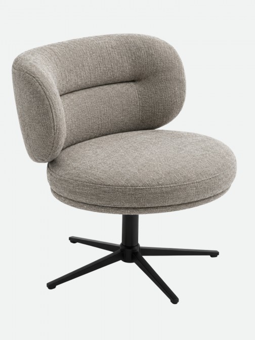 Silla Ranum tapizada en tela gris con base de metal negro