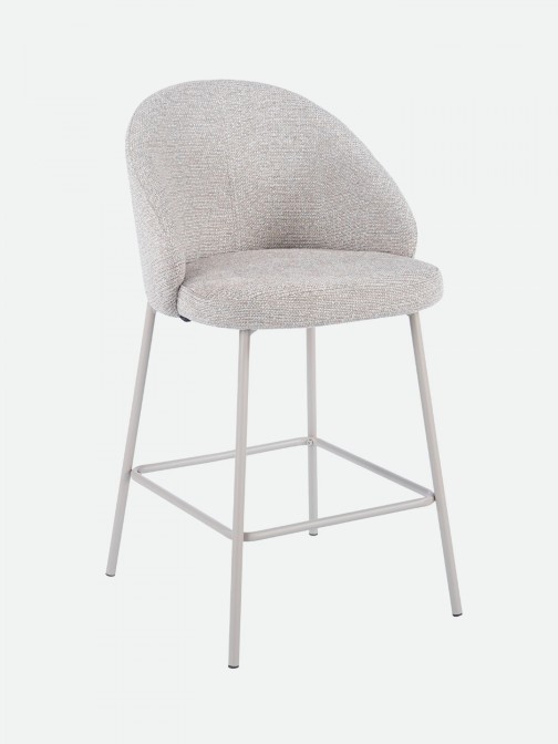 Taburete Alto Prum tapizado en tela beige con patas de metal beige - Pack 2