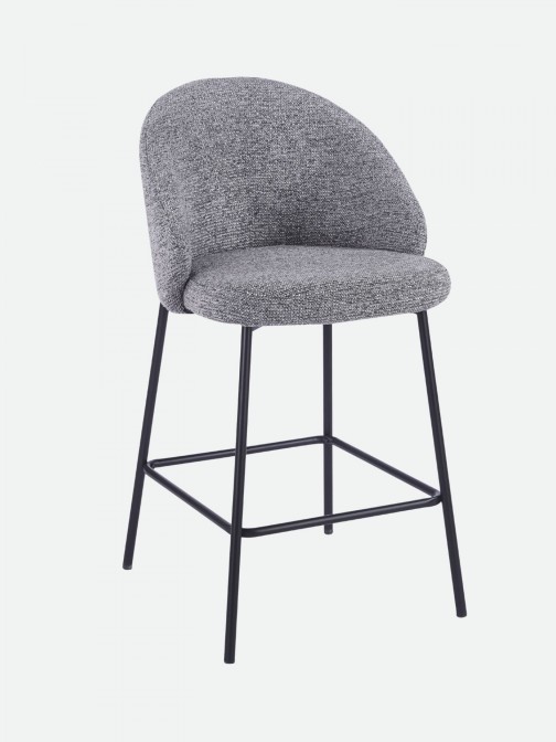 Taburete Alto Prum tapizado en tela gris con patas de metal negro - Pack 2