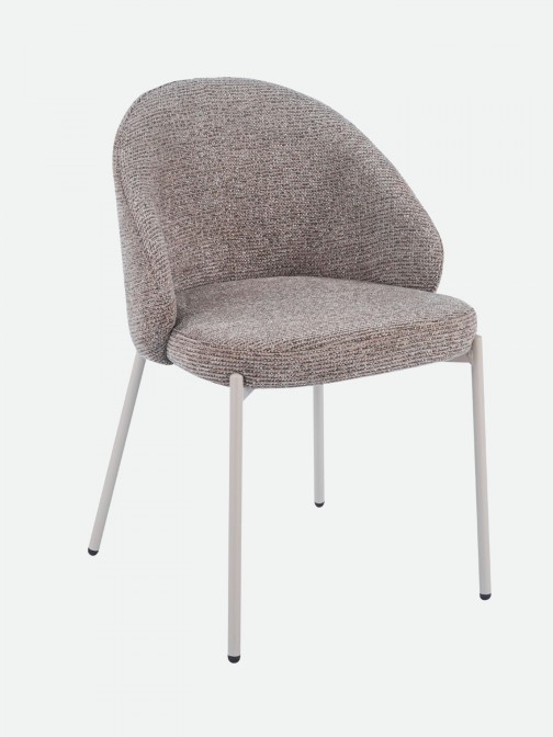 Prum Dining Chair with Brown Fabric and Beige Metal Legs