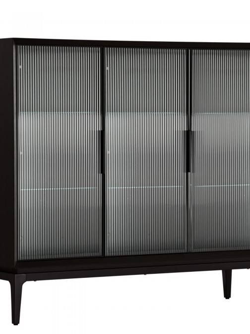 Sideboard in Oak Wood with 3 Glass Doors Orion Black