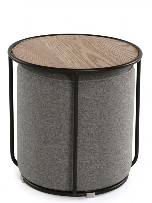 Mesa Auxiliar de Madeira e Metal com Pouf 058 Castanho/Cinza
