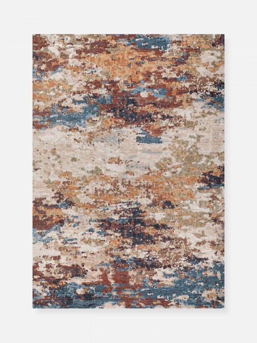 Odense 7761/004 abstract rug in beige brown and blue brown and blue