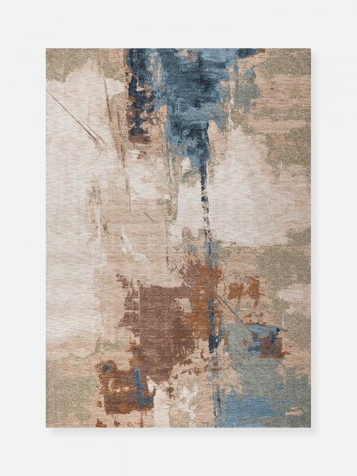 Odense 7403/004 abstract rug in beige brown and blue brown and blue