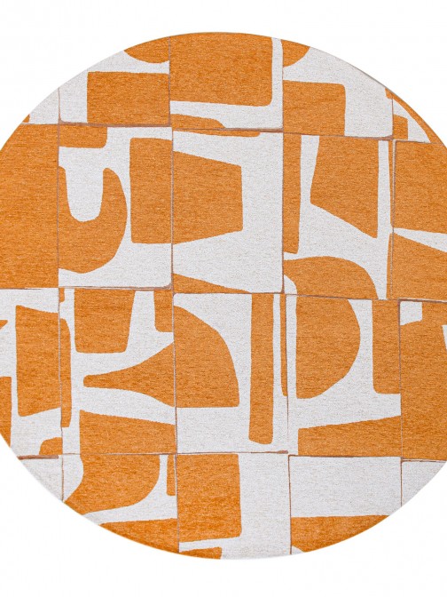 Abstract Round Area Rug Edges Chenille 9367 Orange
