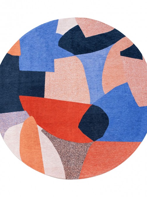 Alfombra Redonda Abstracta Cubist Chenille 9368 Multicolor