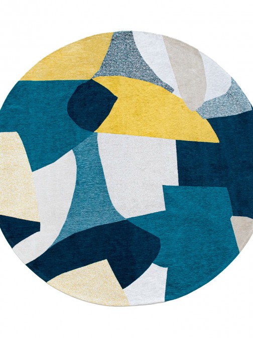 Abstract Round Area Rug Cubist Chenille 9369 Multicolor