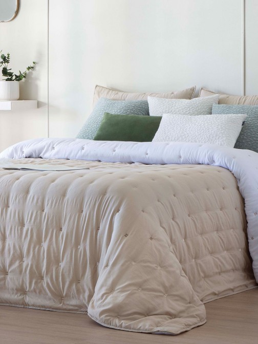 Colcha Cama de Casal Libet Falso Liso Bege