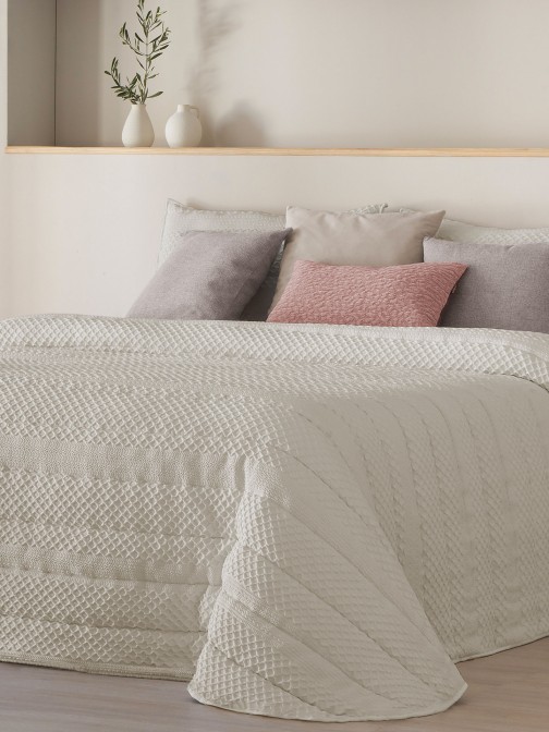 Colcha Cama de Casal Lindel Geométrico Bege