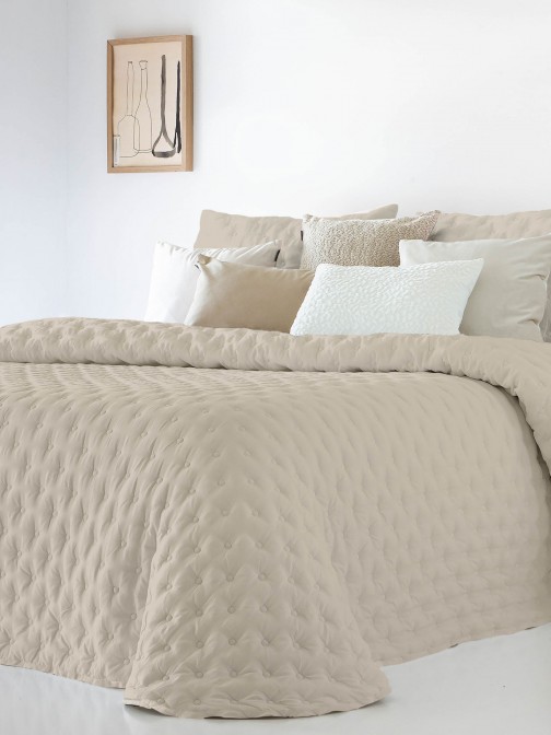 Colcha Cama de Casal Dupla Face Anisa Falso Liso Bege