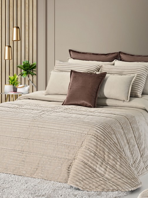 Ambar Geometric Double Bed Bedspread Beige