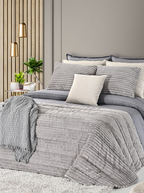 Ambar Geometric Double Bed Bedspread Gray