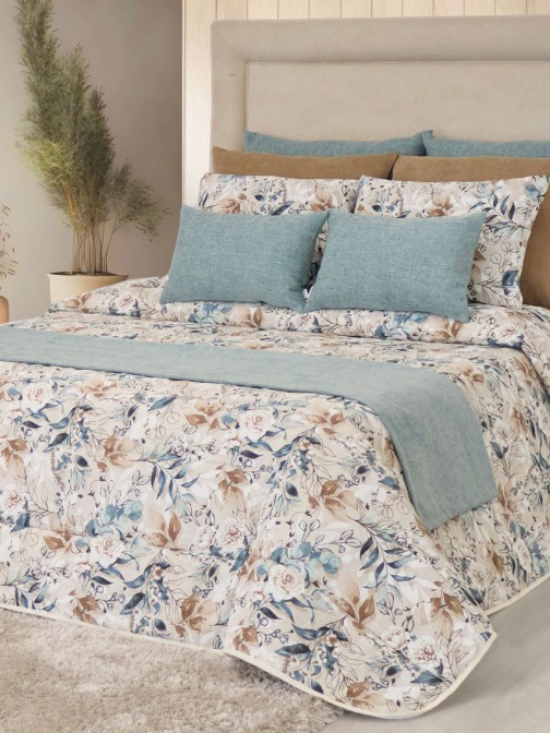 Edredón de Cama Doble Porto Floral Azul