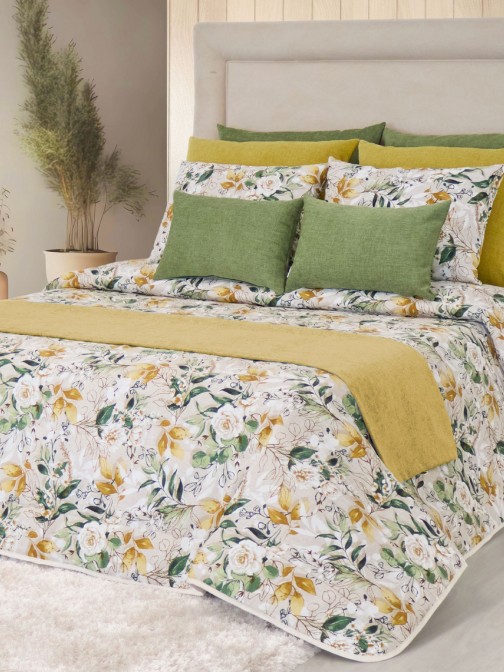 Edredón de Cama Doble Porto Floral Verde