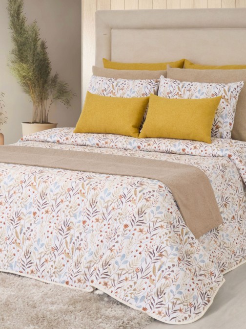 Edredón de Cama Doble Porto Floral Beige