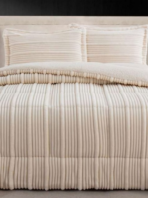 Vena Geometric Double Bed Bedspread with Sherpa Natural