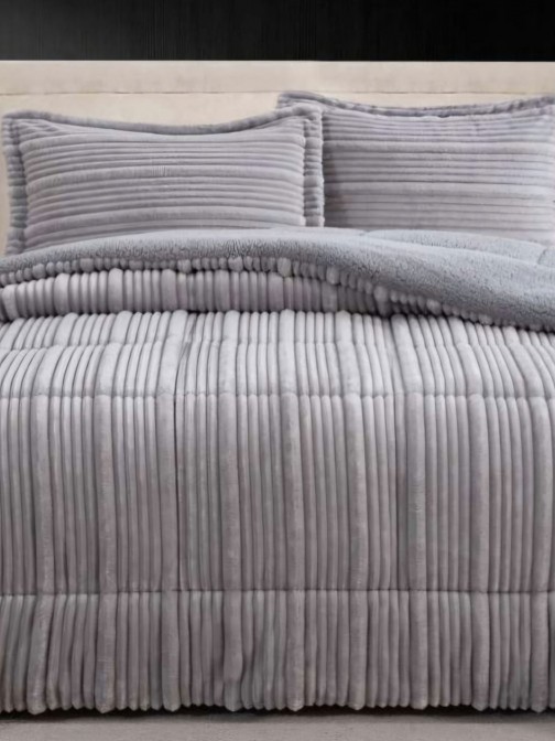 Vena Geometric Double Bed Bedspread wih Sherpa Gray