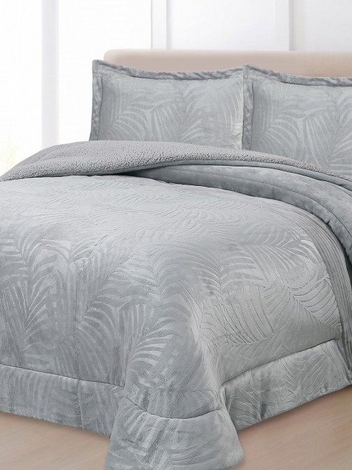 Mari Plain Double Bed Bedspread with Sherpa Gray