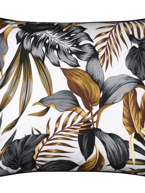 Coj�n Ouvea de algod�n con estampado floral y ribete negro 60 x 60 cm