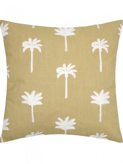 Casablanca cotton cushion mustard yellow with white palm trees embroidery 40 x 40 cm