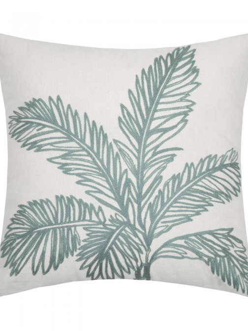 Casablanca cotton cushion with green palm tree embroidery detail  40 x 40 cm