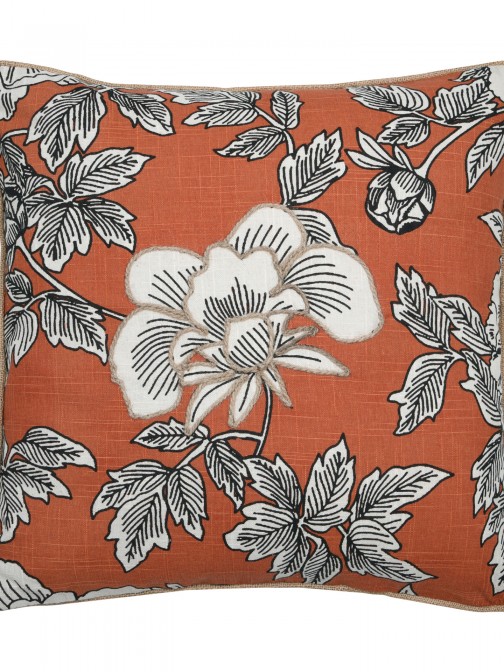 Galicia cotton cushion orange with floral pattern and embroidery details 45 x 45 cm