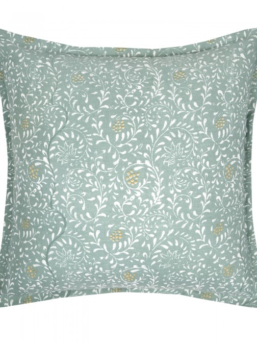 Shana cotton cushion sage with white floral pattern 45 x 45 cm