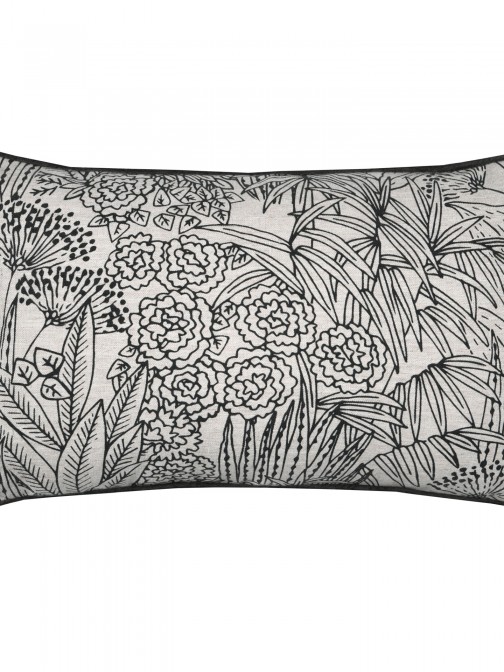 Almofada Orphee dupla face preta e taupe com desenho floral 30 x 50 cm