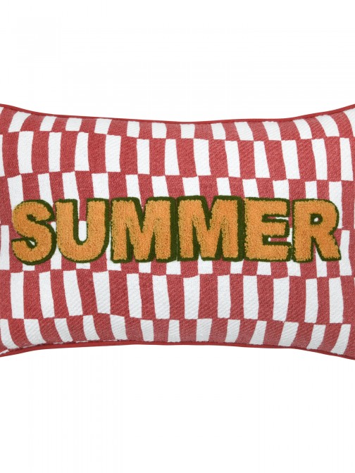 Red and white Maota Summer  cushion with embroidery letters 30 x 50 cm