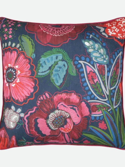 Almofada Belissima com Padr�o Floral Azul 50 x 50 cm