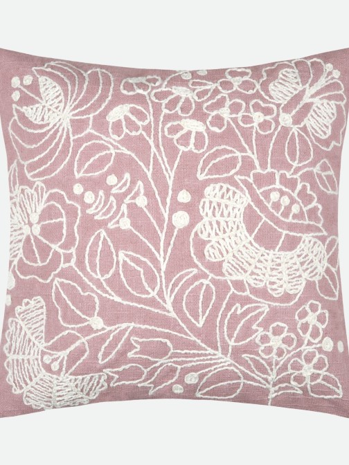 Almofada Belli com Bordado Floral Rosa 45 x 45 cm
