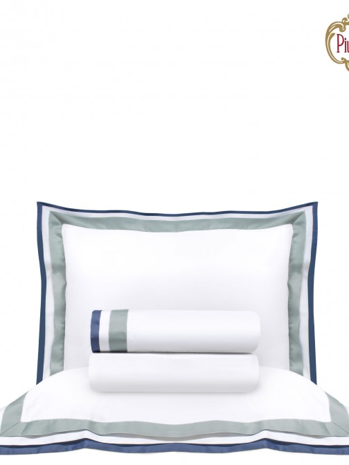 Jogo de Lençóis Cama de Casal Multitiras 100% Algodão 4 Peças Branco/Azul