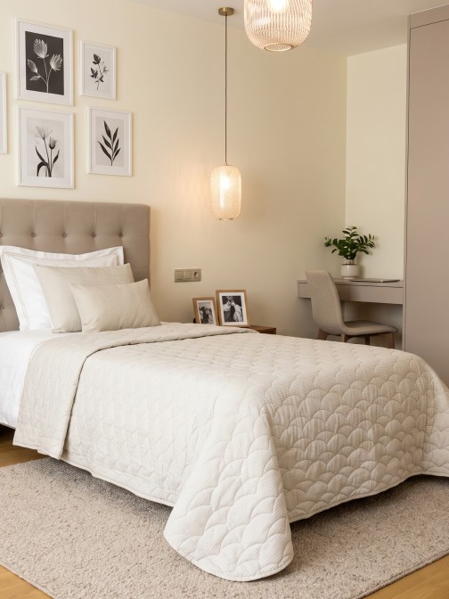Edred�n de cama individual Noa 100% algod�n beige