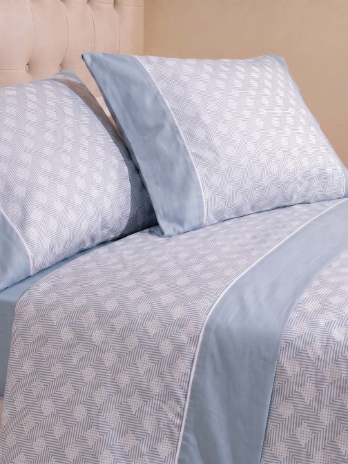 Ilus�o Double Bed Sheet Set 100% Cotton Blue