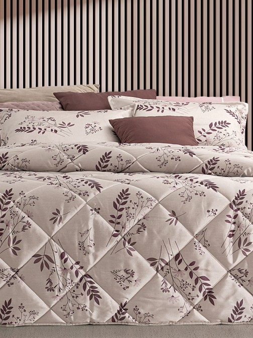 Colcha Cama de Casal Sila Floral Bordeaux